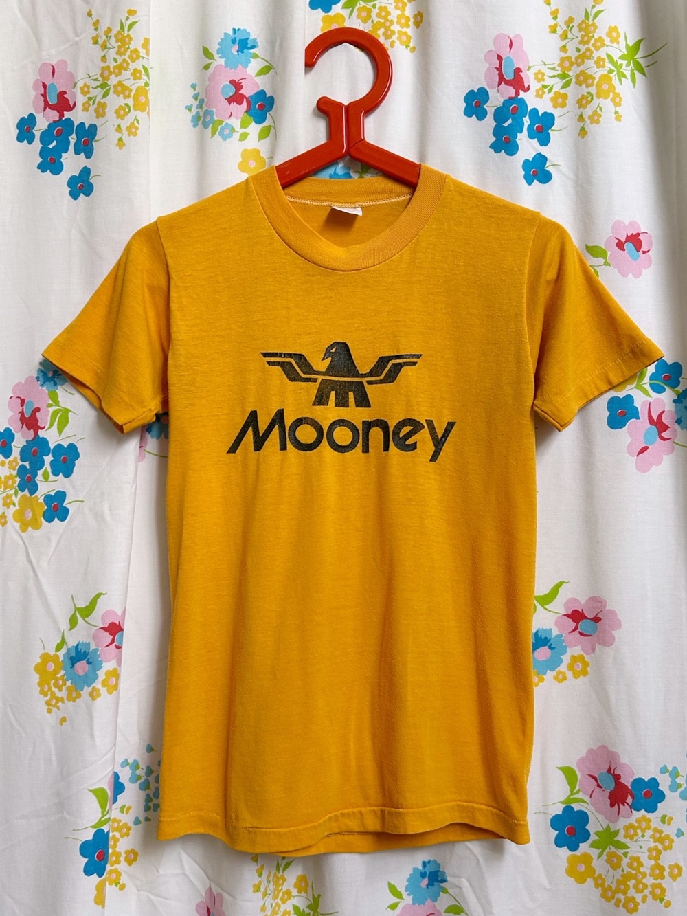 70s vintage mooney aircraft t-shirt single stitch sportswear XS yellow